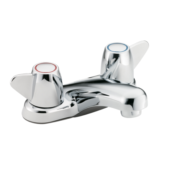Llave de dos manerales 47212 MOEN de acabado cromo, conexión 1/2 para lavabo CFG 4" CR sin desagüe