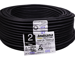 Cable de cobre 2 AWG negro, tipo THW-LS/THHW-LS 600V 75°C/90°C Deslizable, Antiflama, 100 m, INDIANA SLY286