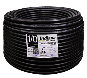 Cable de cobre 1/0 AWG negro, tipo THW-LS/THHW-LS 600V 75°C/90°C Deslizable, Antiflama, 100 m, INDIANA SLY343